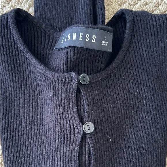 Lioness Black Ribbed Button-Up Cardigan - Picture 2 of 3